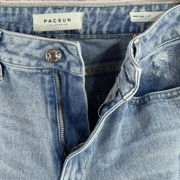 Pacsun SZ 27 Mom Jeans High-Rise Distressed 5-Pocket Light Wash Ankle Length - Picture 6 of 8